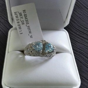 NWT! Blue Topaz Double Stone Filigree 925 Sterling Silver Stunning Ring Size 7